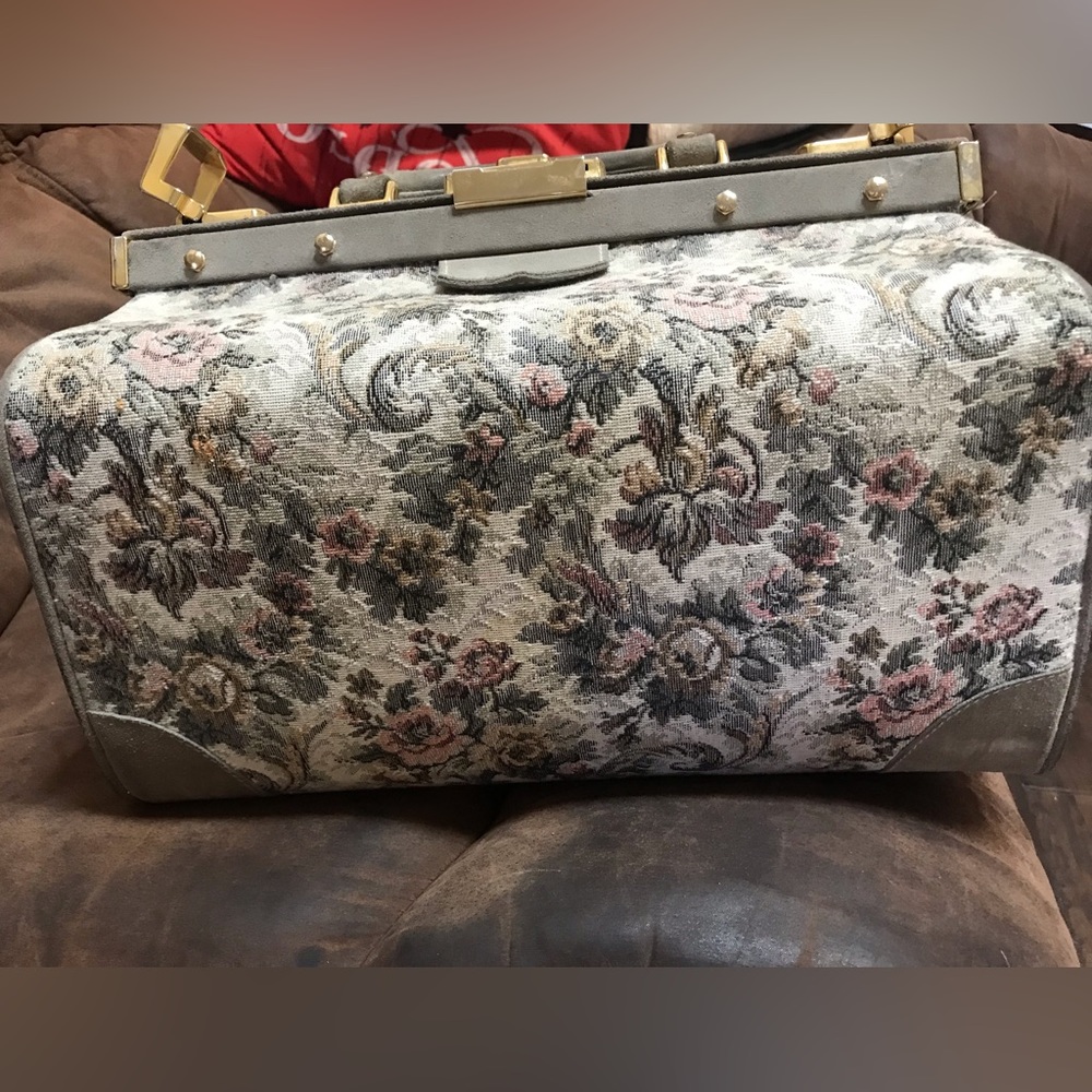 Vintage 1980’s French America's Best Luggage Embroidered tapestry travel bag